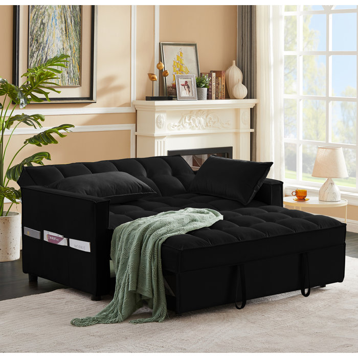 Mercer41 Ledjona Velvet Convertible Sofa Bed Pull Out Sleeper Sofa